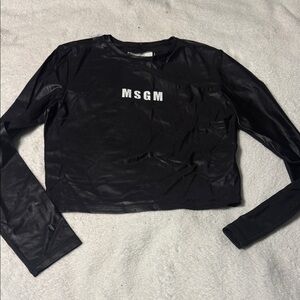 MSGM Black Long Sleeve shiny Active Top